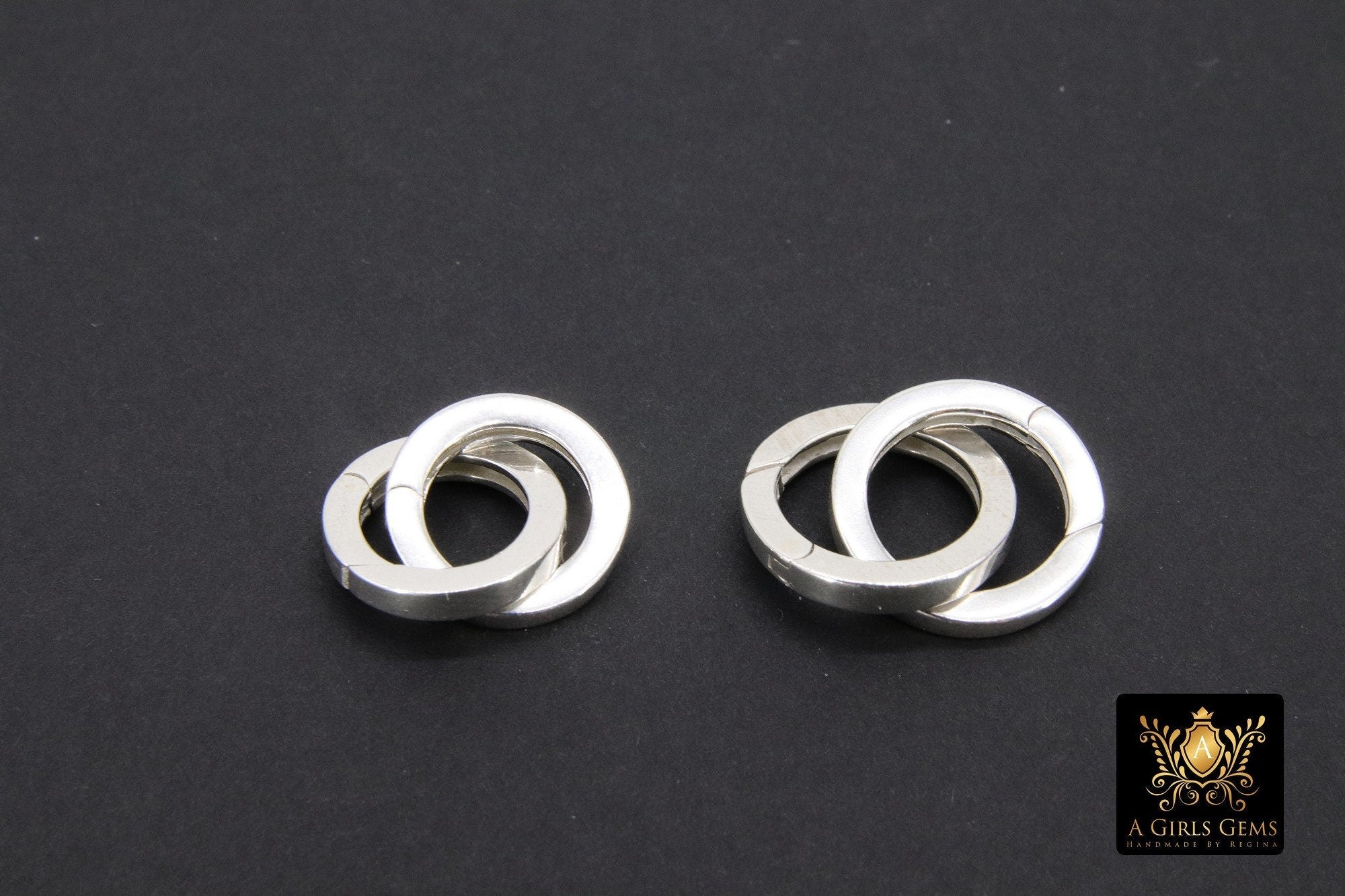 925 Sterling Silver Round Push Clasp, 14 mm 16 mm Silver Round Shaped #2281, 2 Size Clip Connectors
