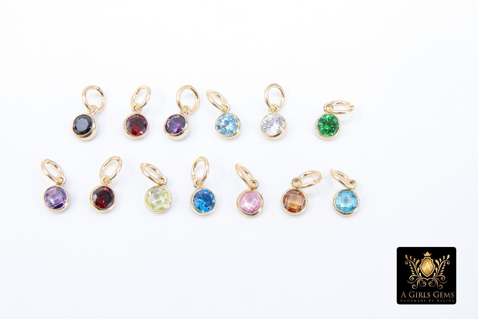 14 K Gold Filled CZ Charm, 4 mm Birthstone Round Charm with Jump Rings #3237, Birthday Permanent Jewelry
