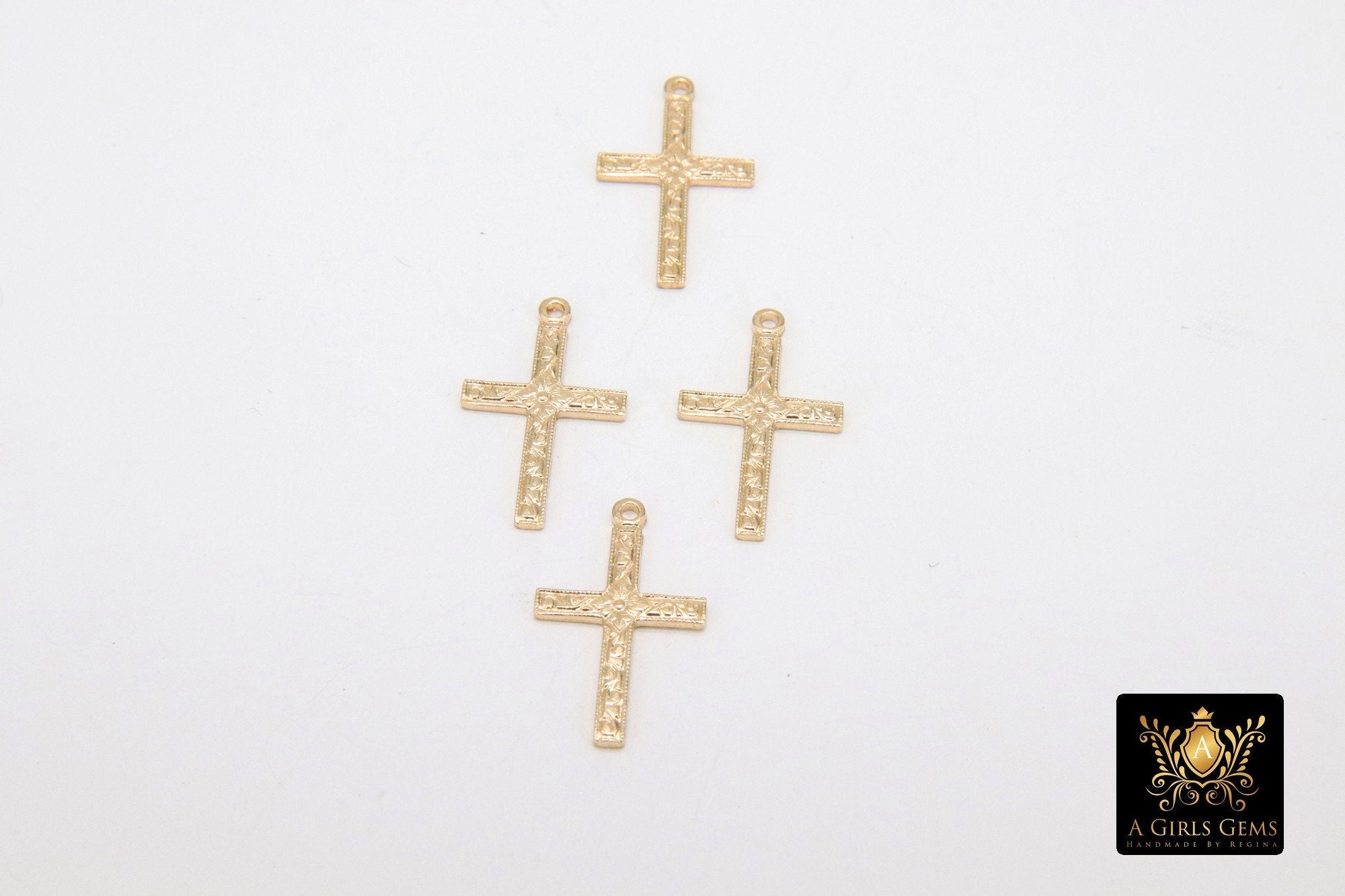 14 K Gold Filled Cross Charms, 16 mm Gold Filigree Textured Crosses, Pattern Textured 14 20 Jewelry