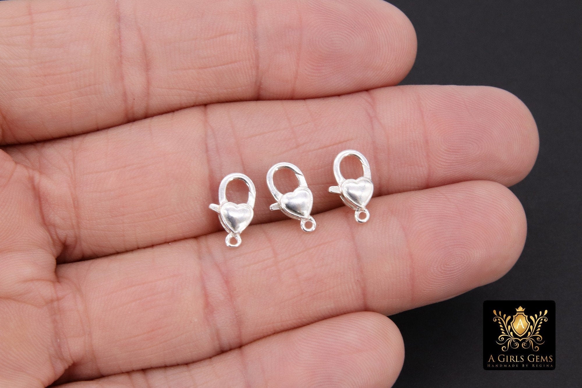 925 Sterling Silver Heart Lobster Clasp, 12 mm Lobster Claw #2305, 925 Love Clasp