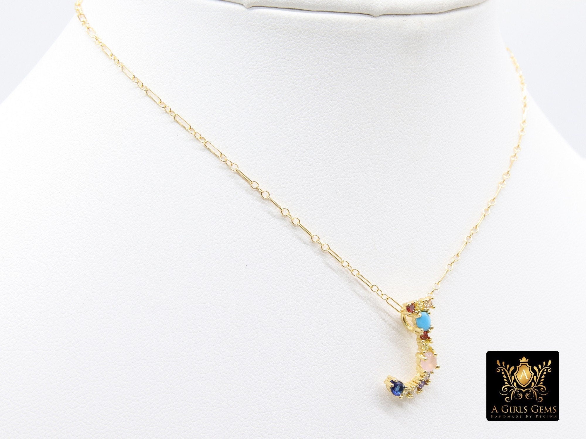 Rainbow Initial Necklace, 14 K Gold Filled Alphabet Necklace, Long Short Gold Choker