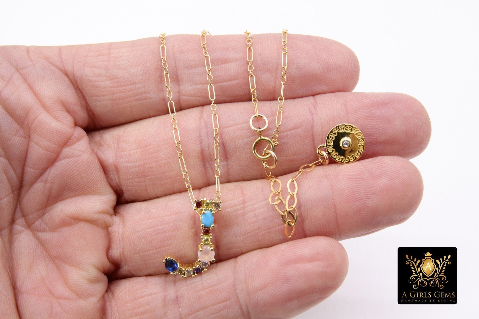 Rainbow Initial Necklace, 14 K Gold Filled Alphabet Necklace, Long Short Gold Choker