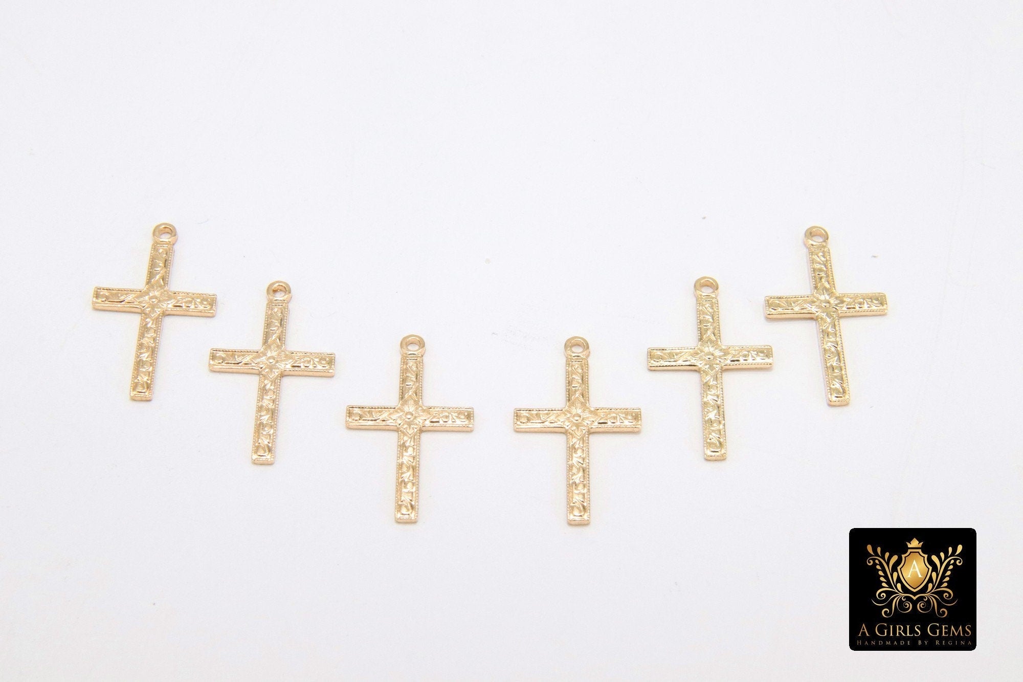 14 K Gold Filled Cross Charms, 16 mm Gold Filigree Textured Crosses, Pattern Textured 14 20 Jewelry