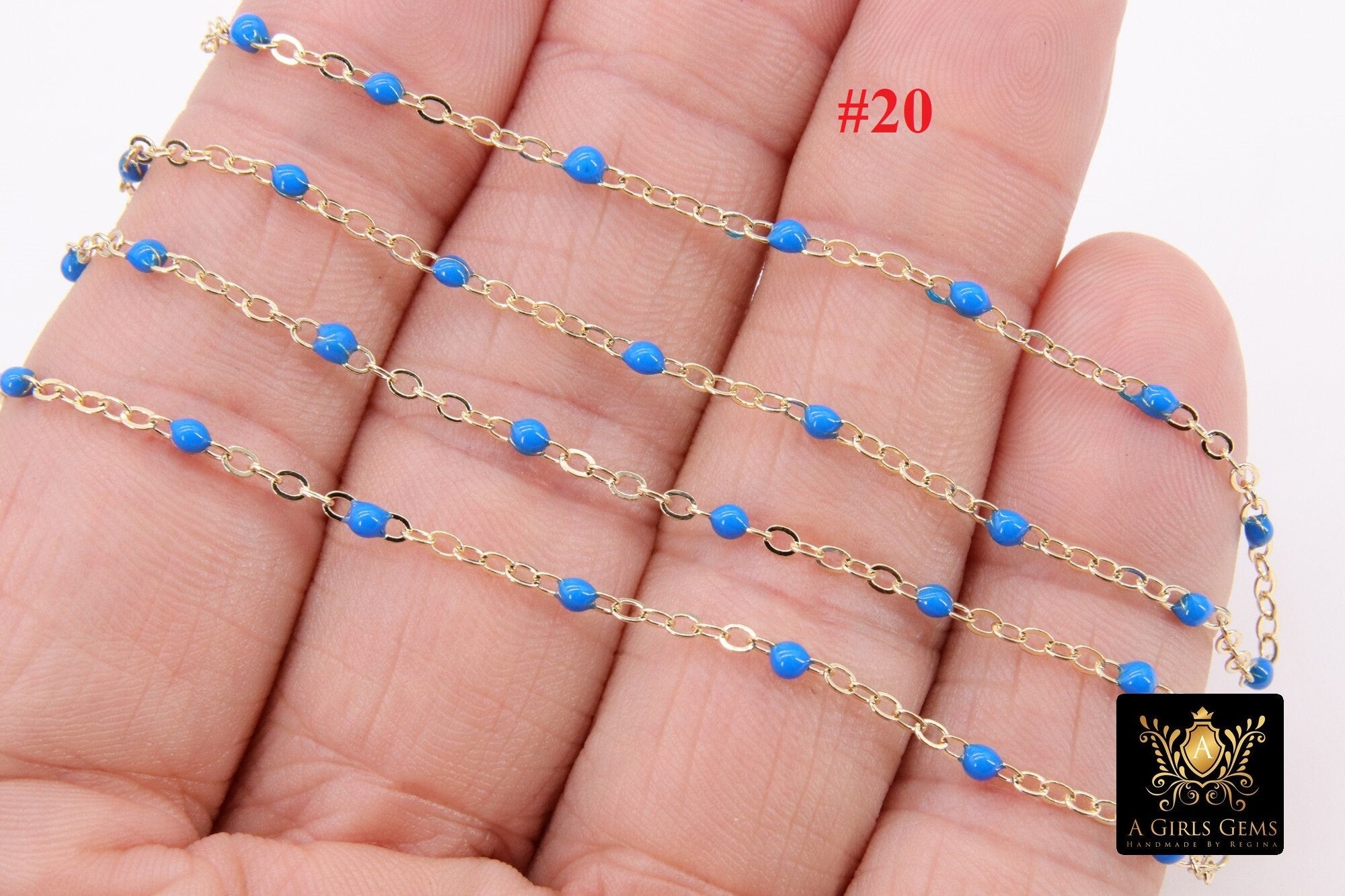 Enamel Satellite Chain, Pink, Baby Blue