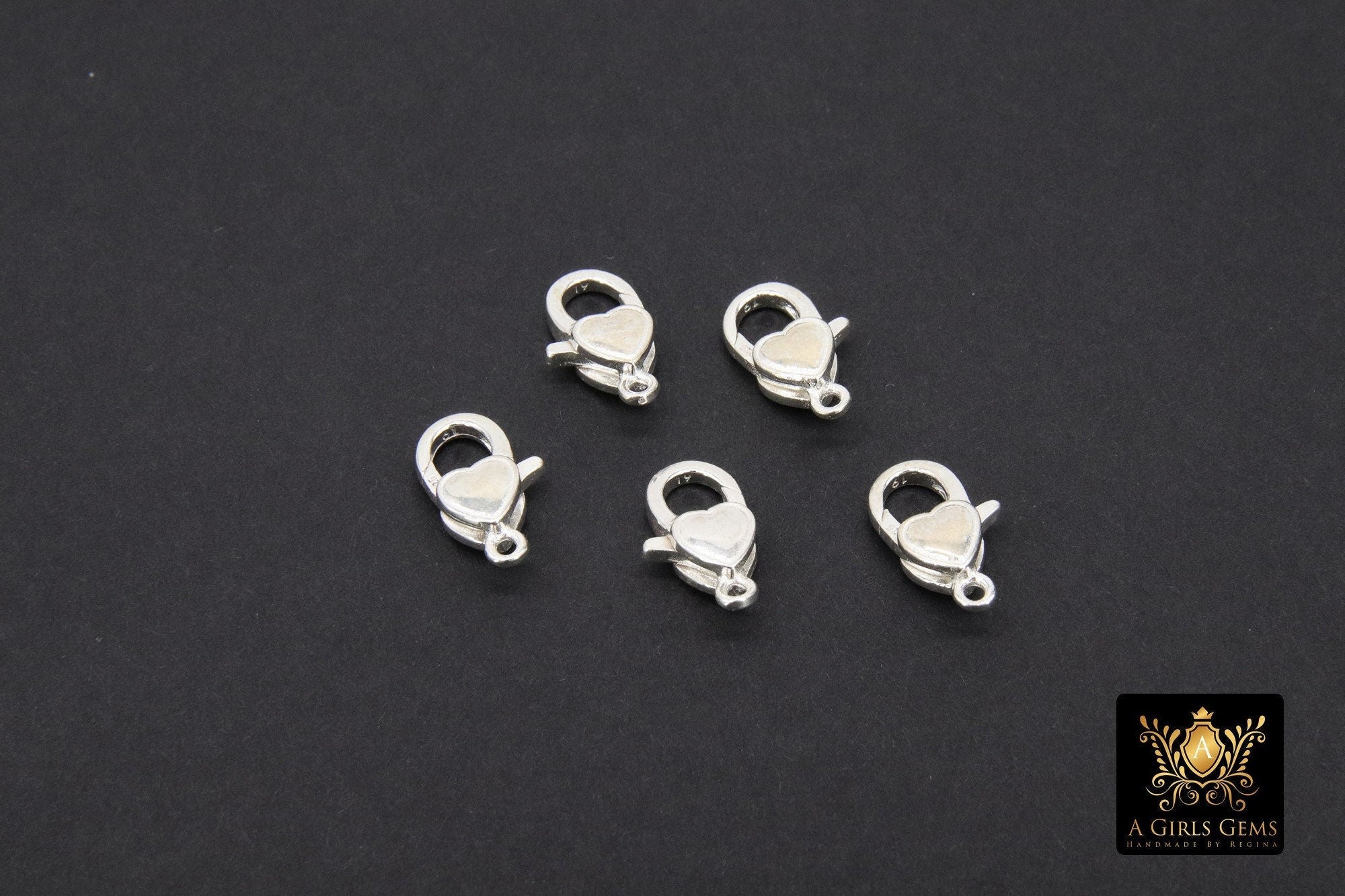 925 Sterling Silver Heart Lobster Clasp, 12 mm Lobster Claw #2305, 925 Love Clasp