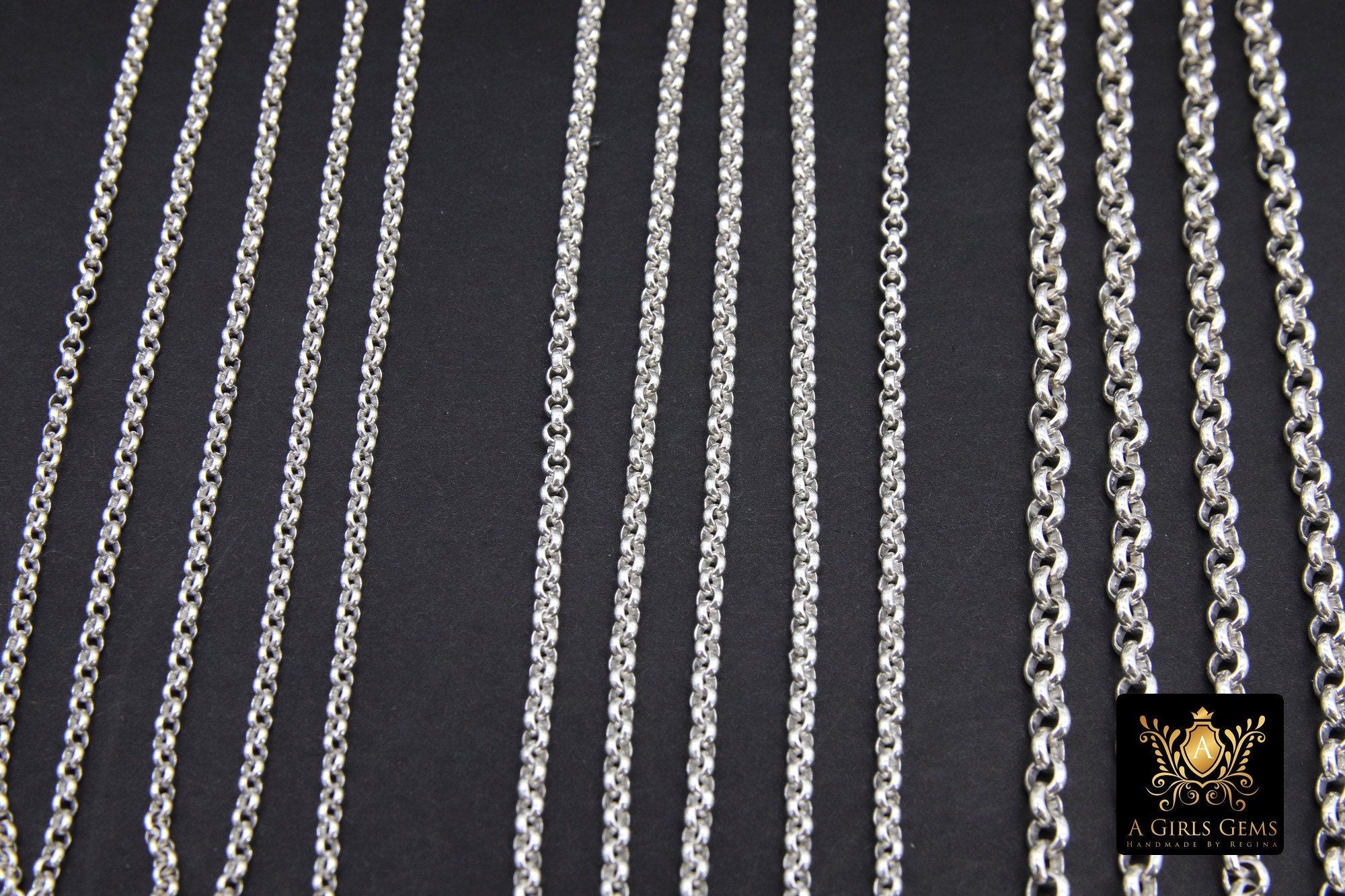925 Sterling Silver Rolo Chains, 2 mm 2.2 mm 3.7 mm 925 Sterling CH #764, Thick Unfinished