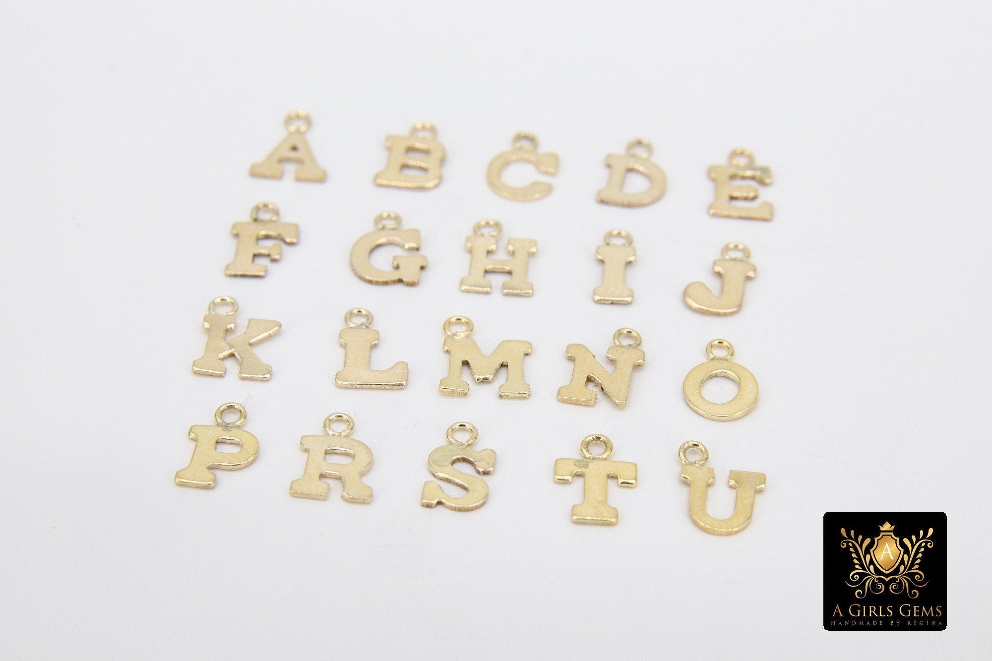 14 K Gold Filled Letter Charms, 6 x 8 mm Gold Alphabet Letters #2608, Minimalist Block Name Letters