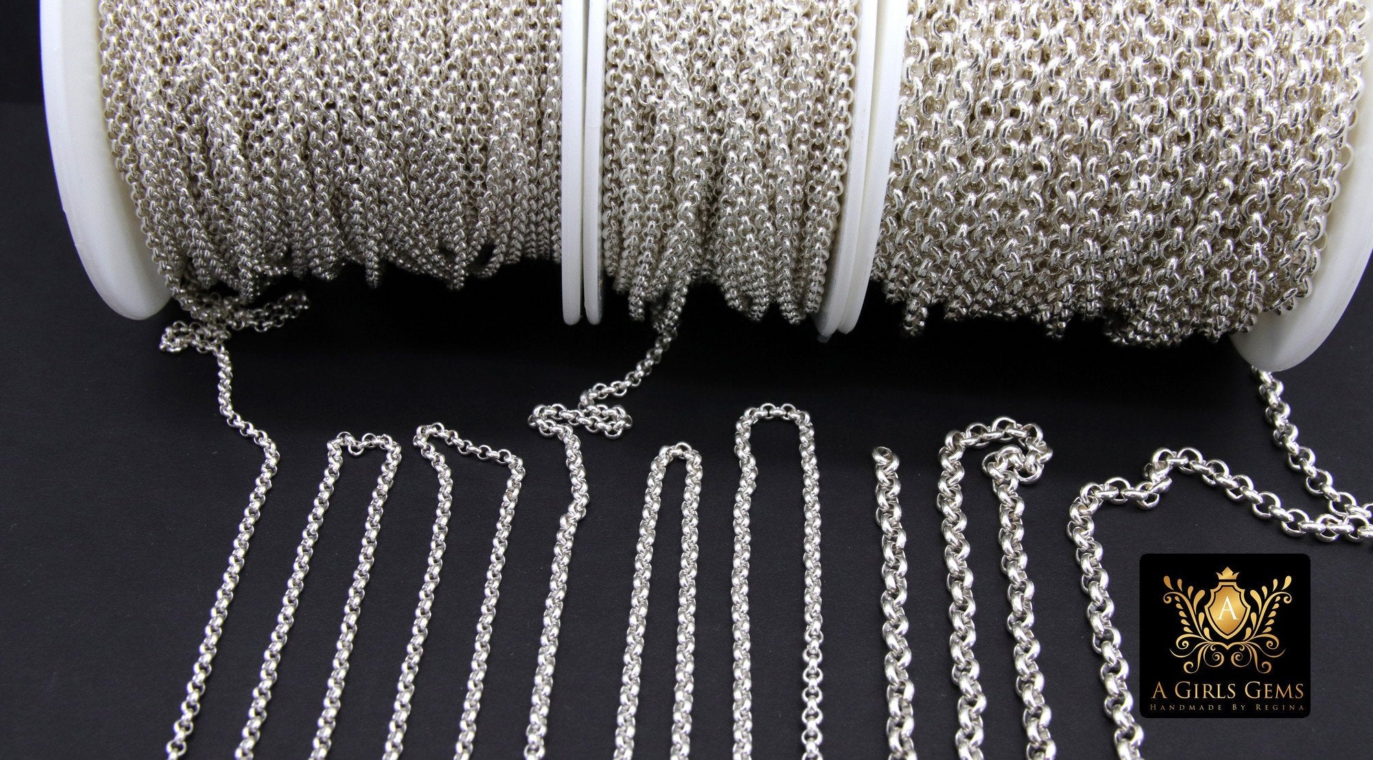 925 Sterling Silver Rolo Chains, 2 mm 2.2 mm 3.7 mm 925 Sterling CH #764, Thick Unfinished