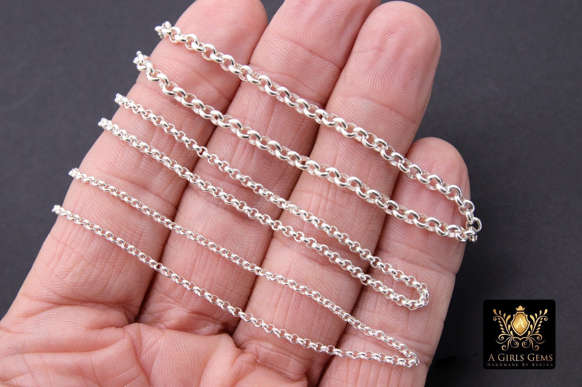 925 Sterling Silver Rolo Chains, 2 mm 2.2 mm 3.7 mm 925 Sterling CH #764, Thick Unfinished