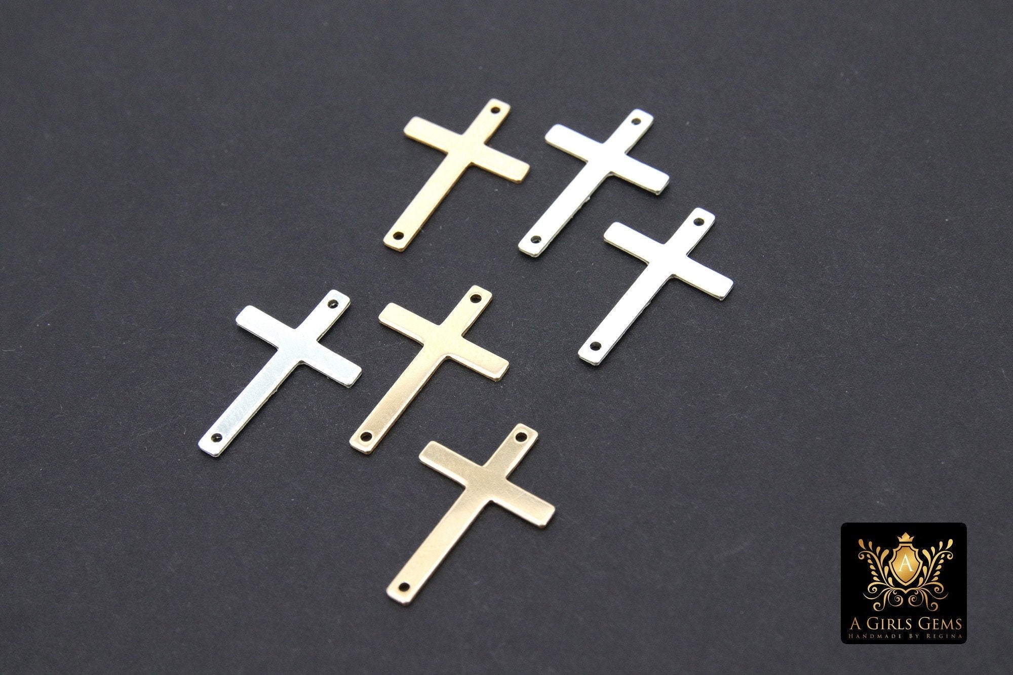 14 K Gold Filled Cross Connector, 925 Sterling Silver Cross Links #2345, 22 mm Rosary Necklace Center Charms