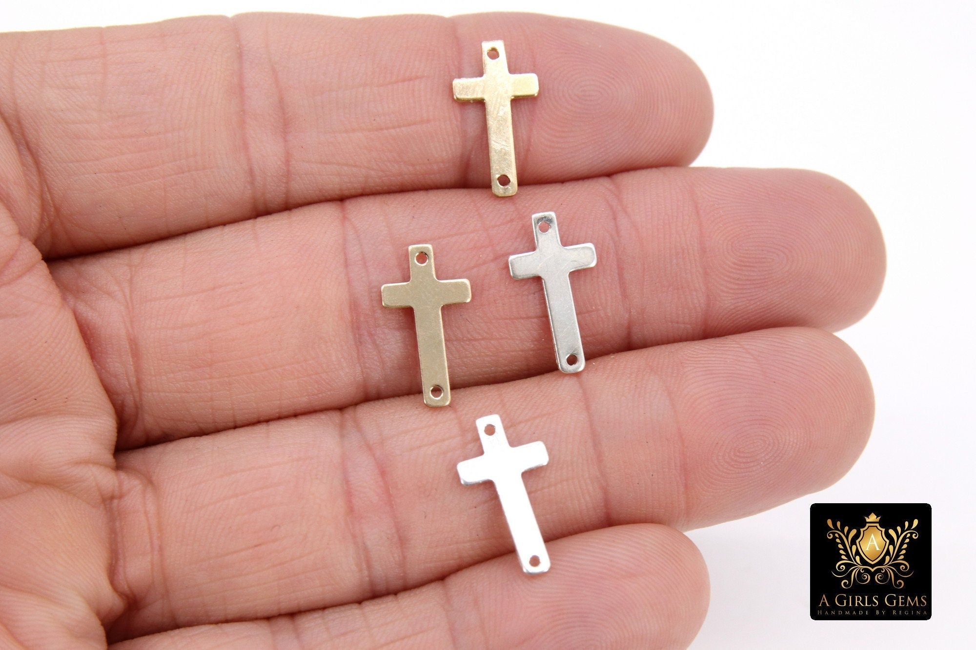 14 K Gold Filled Cross Connector, 925 Sterling Silver Cross Links #2478, 9 x 16 mm Rosary Center Charms #2651