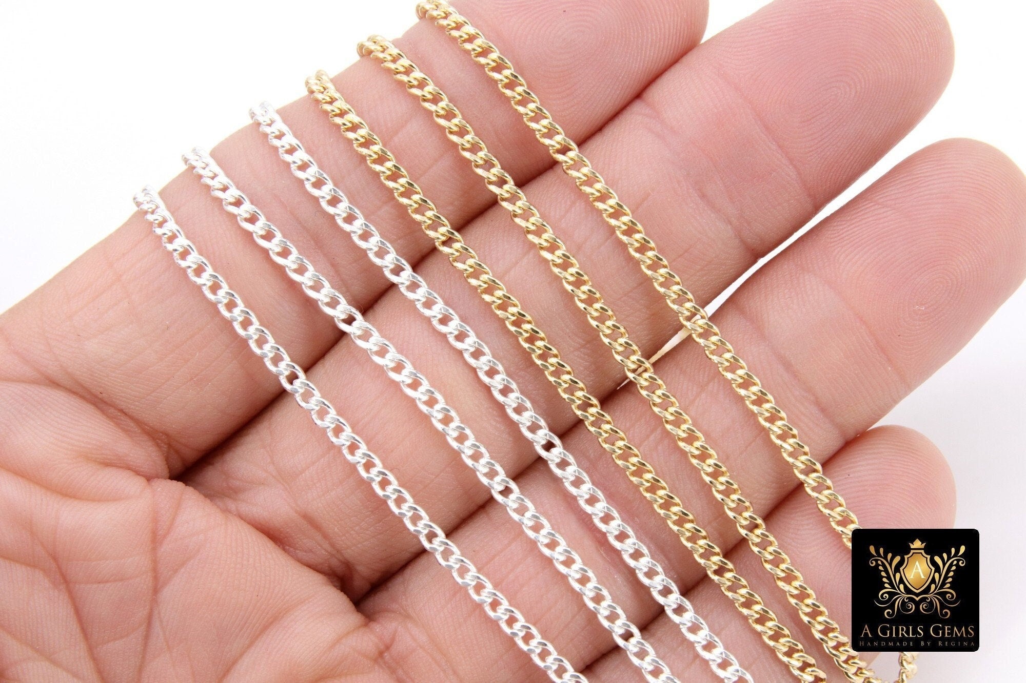 925 Sterling Silver Curb Chain, 3.5 mm 14 K Gold Filled Dainty Curb Chain CH #809, 14 K Gold Filled Unfinished Cable CH #734