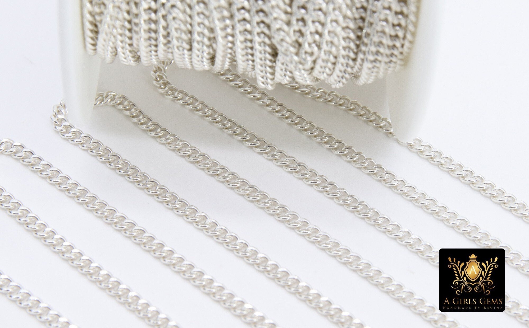 925 Sterling Silver Curb Chain, 4 mm Dainty Curb Chain CH #833, Silver Unfinished Cable Jewelry 3.2 mm Chain