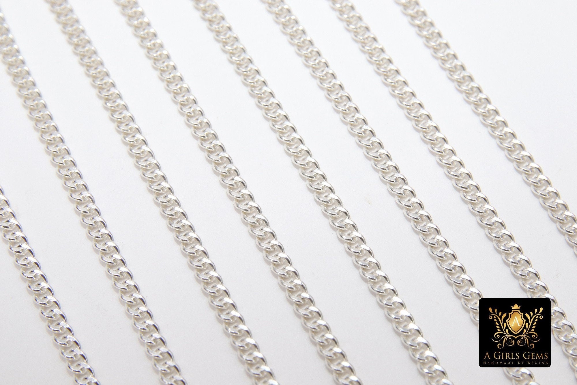 925 Sterling Silver Curb Chain, 4 mm Dainty Curb Chain CH #833, Silver Unfinished Cable Jewelry 3.2 mm Chain