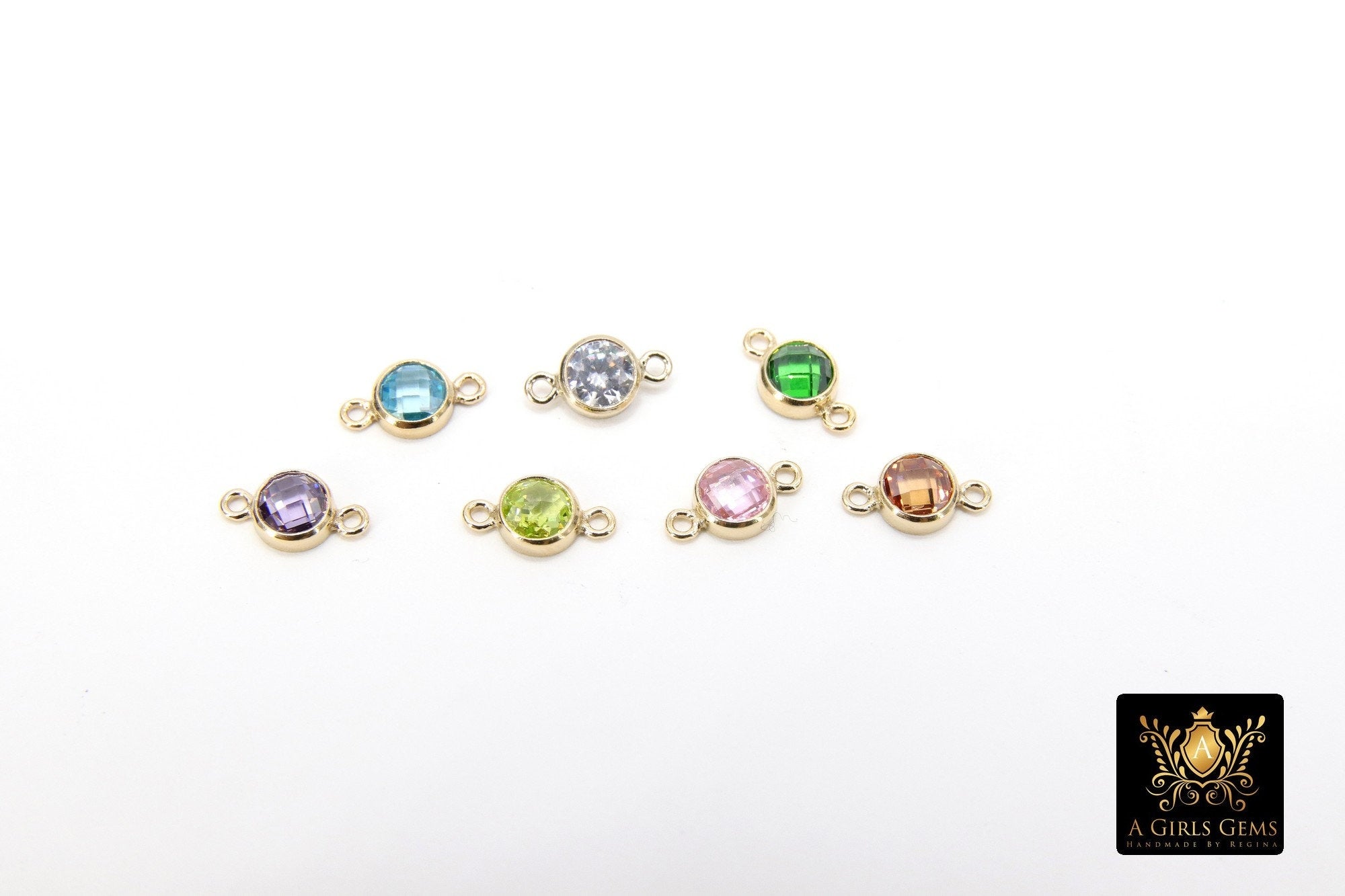 14 K Gold Filled Birthstone Connectors, Top Quality CZ 4 mm Bezel Links #2901, Permanent Jewelry Findings
