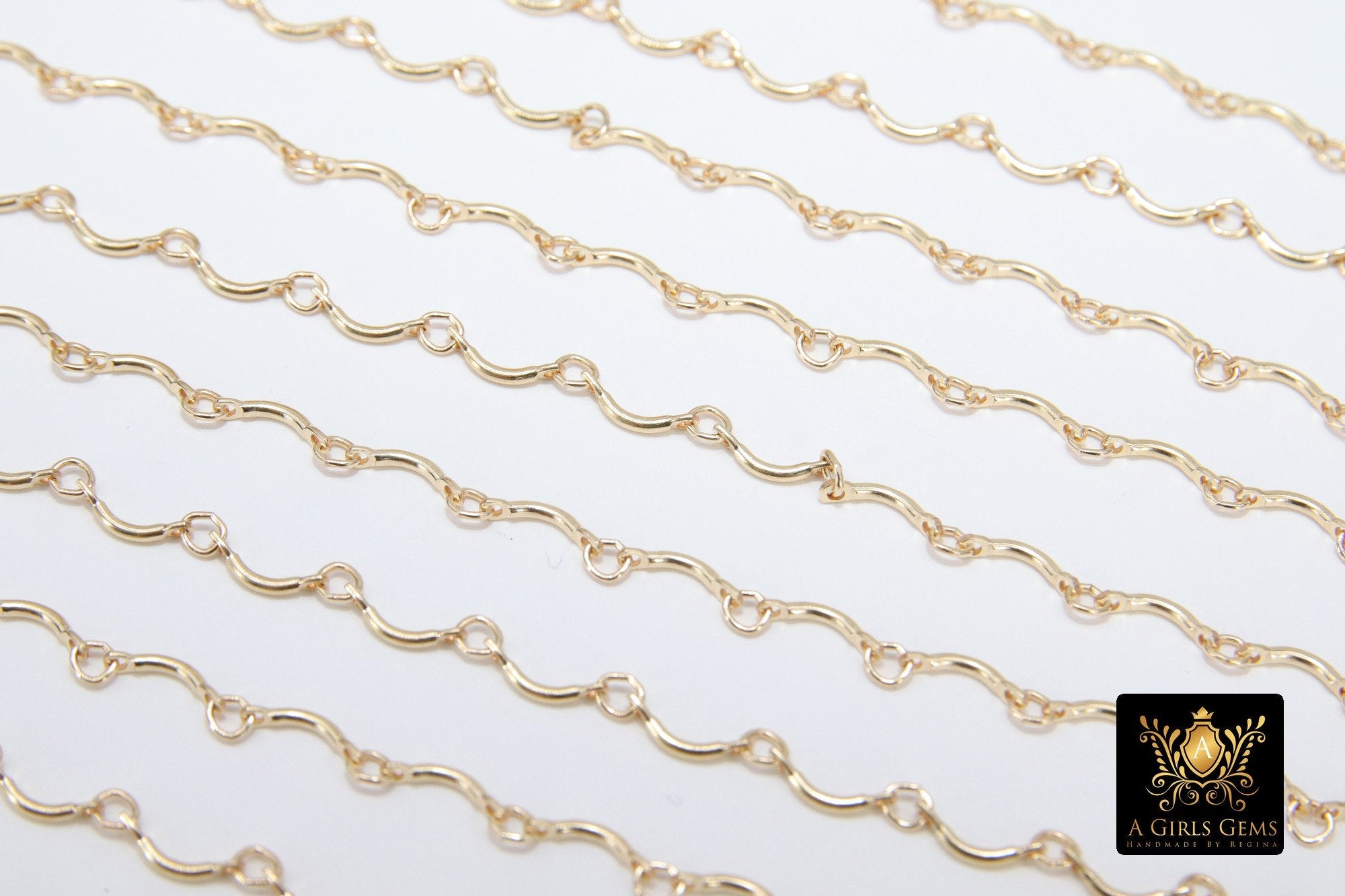 14 K Gold Filled Bar Jewelry Chains, U Bars and Rolo CH #723, Wavy Unfinished Chain