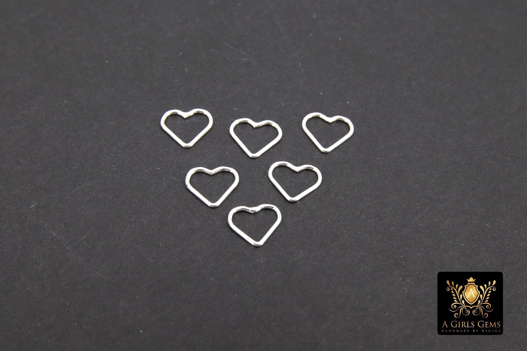 925 Sterling Silver Heart Charms, 7 mm Silver Soldered Links #2203, Jewelry Rings