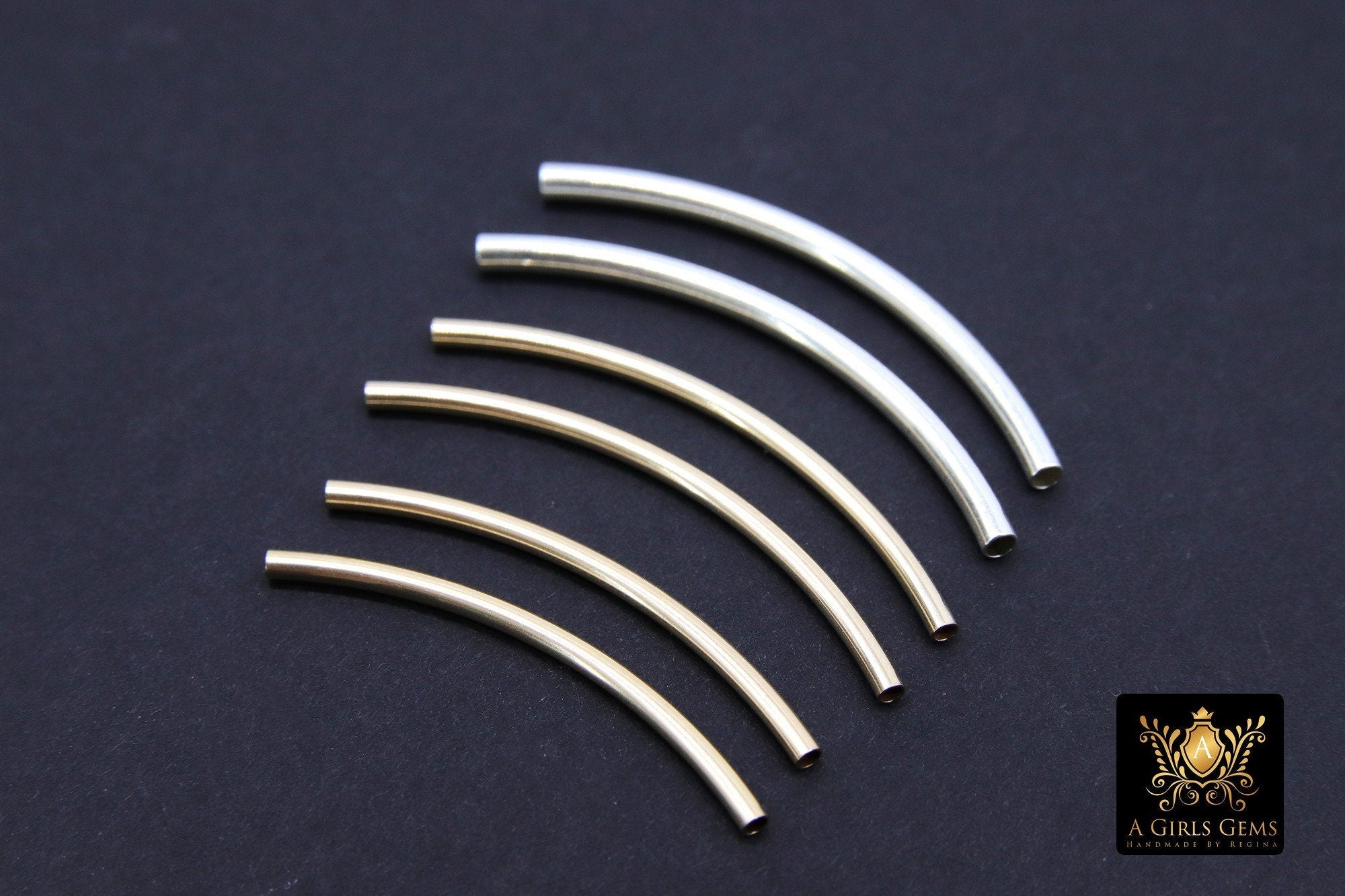 14 K Gold Filled Tube Beads, 925 Sterling Silver Curved Beads #3190, 20 mm 30 mm 34 mm 35 mm 40 mm
