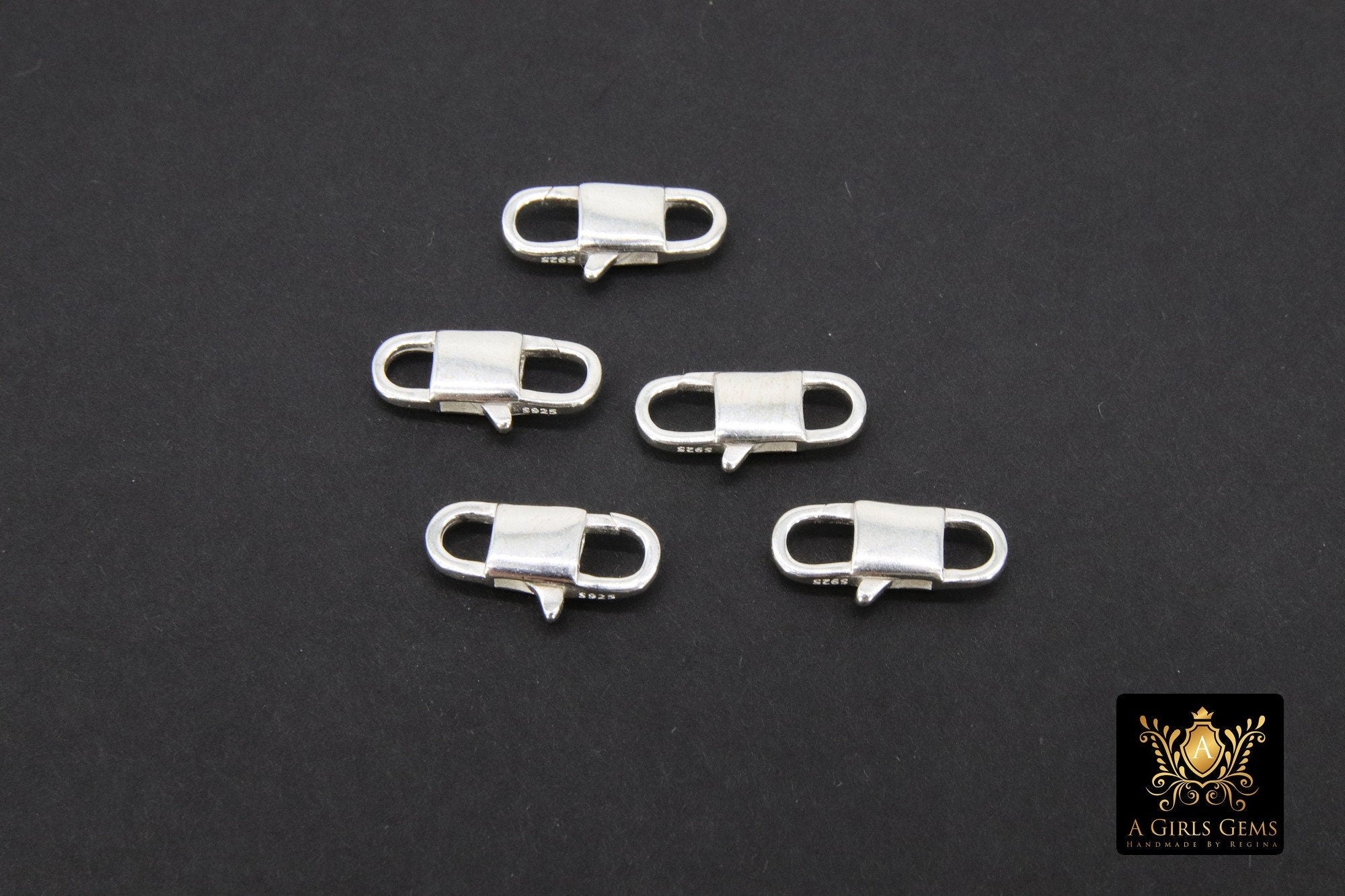 925 Sterling Silver Lobster Clasps, Silver Oval Long Clasps #2820, Stamped 6 x 14 mm