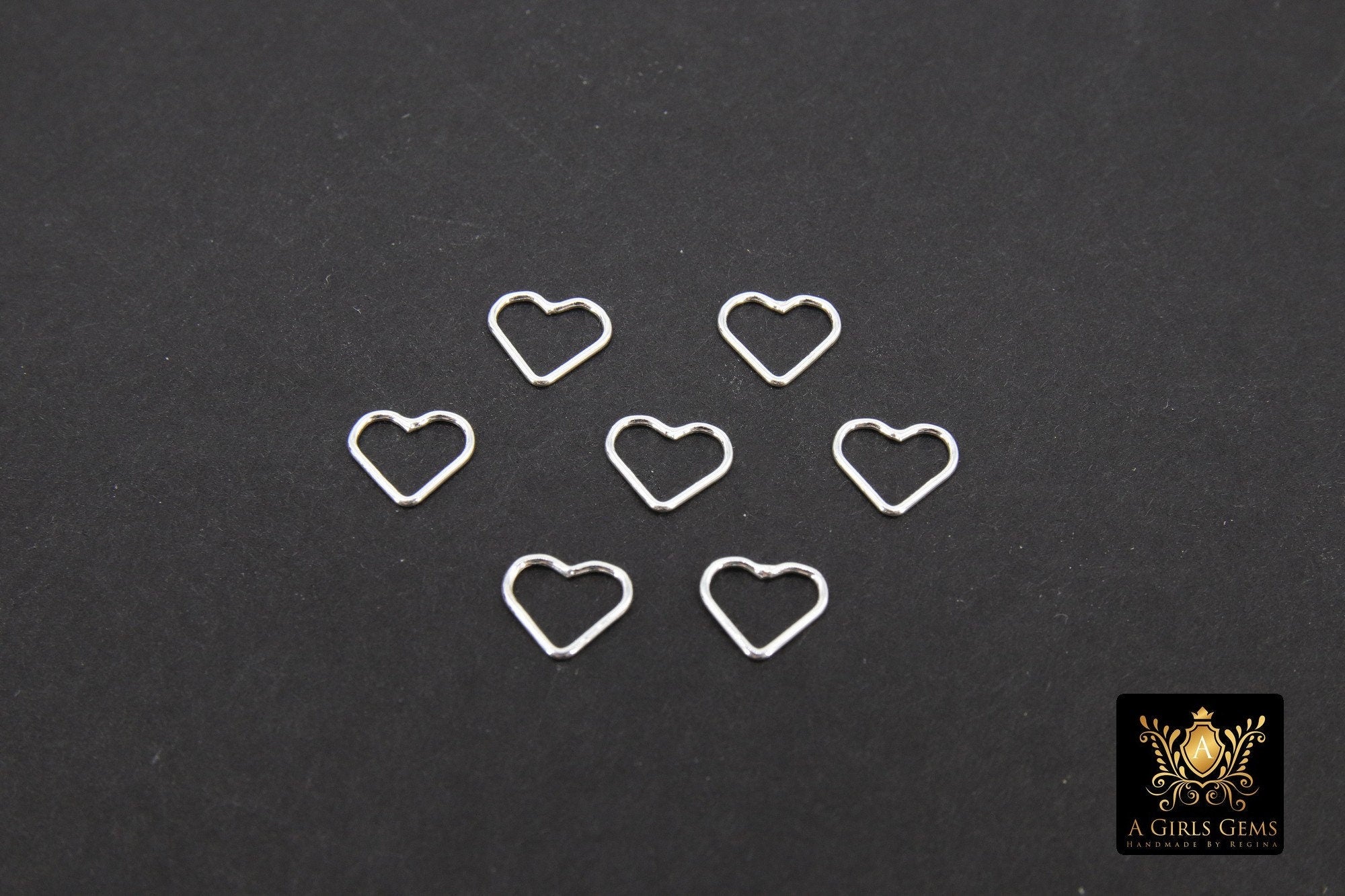 925 Sterling Silver Heart Charms, 7 mm Silver Soldered Links #2203, Jewelry Rings