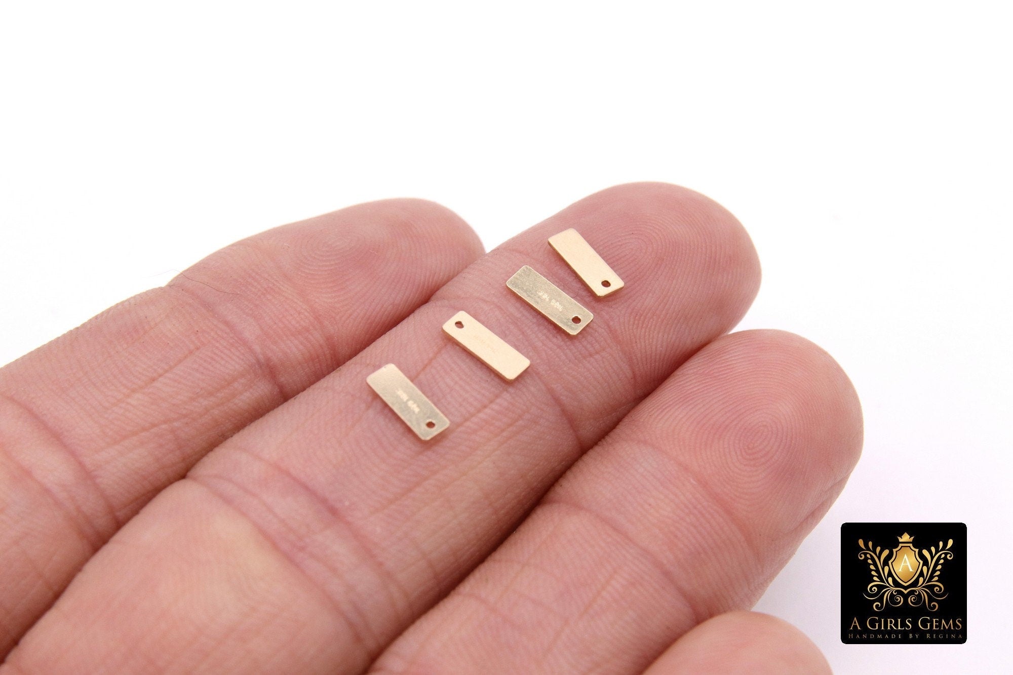 14 K Gold Filled Rectangle Charms, Gold Quality Tags #2821, 3 x 8 mm Stamped 14 20