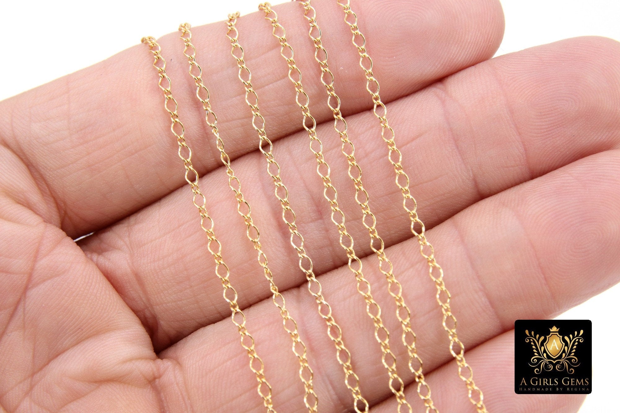 14 K Gold Filled Figure 8 Chains, 3.3 mm Rolo Oval Cable CH #769, Unfinished Dainty Long Short Chain
