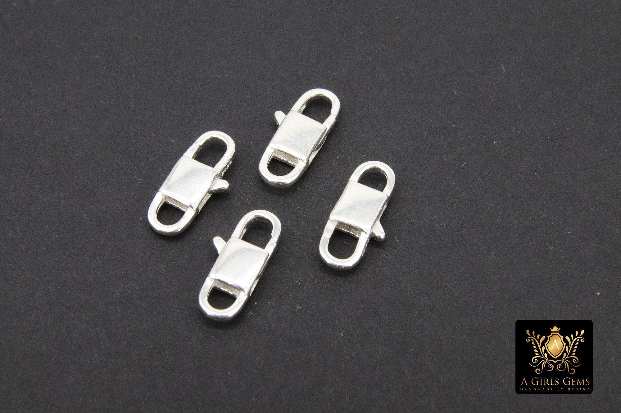 925 Sterling Silver Lobster Clasps, Silver Oval Long Clasps #2820, Stamped 6 x 14 mm