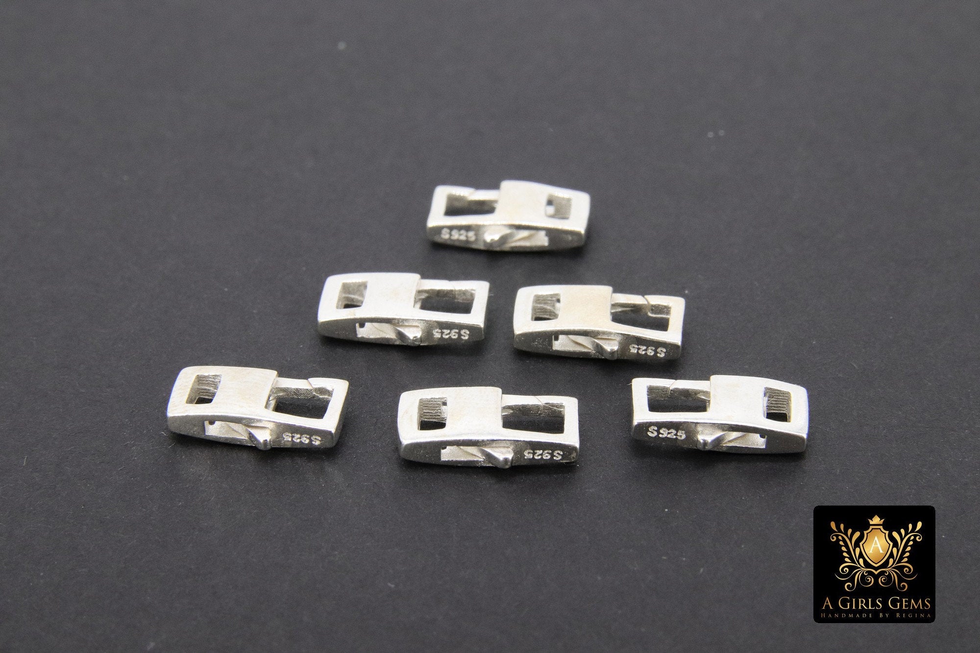 925 Sterling Silver Lobster Clasps, Silver Rectangle Shape Clasps #2815, 6 x 12 mm Stamped