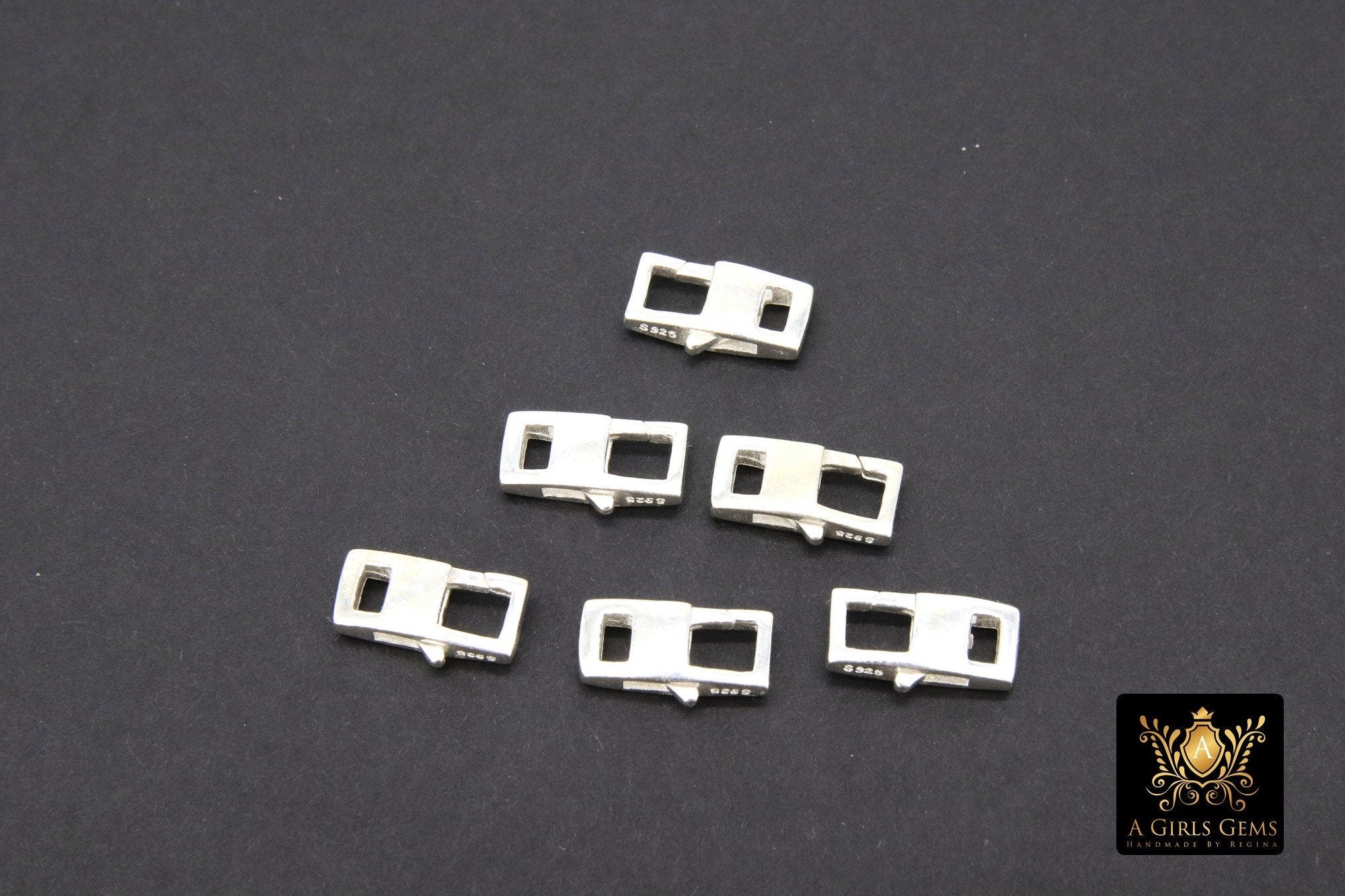 925 Sterling Silver Lobster Clasps, Silver Rectangle Shape Clasps #2815, 6 x 12 mm Stamped