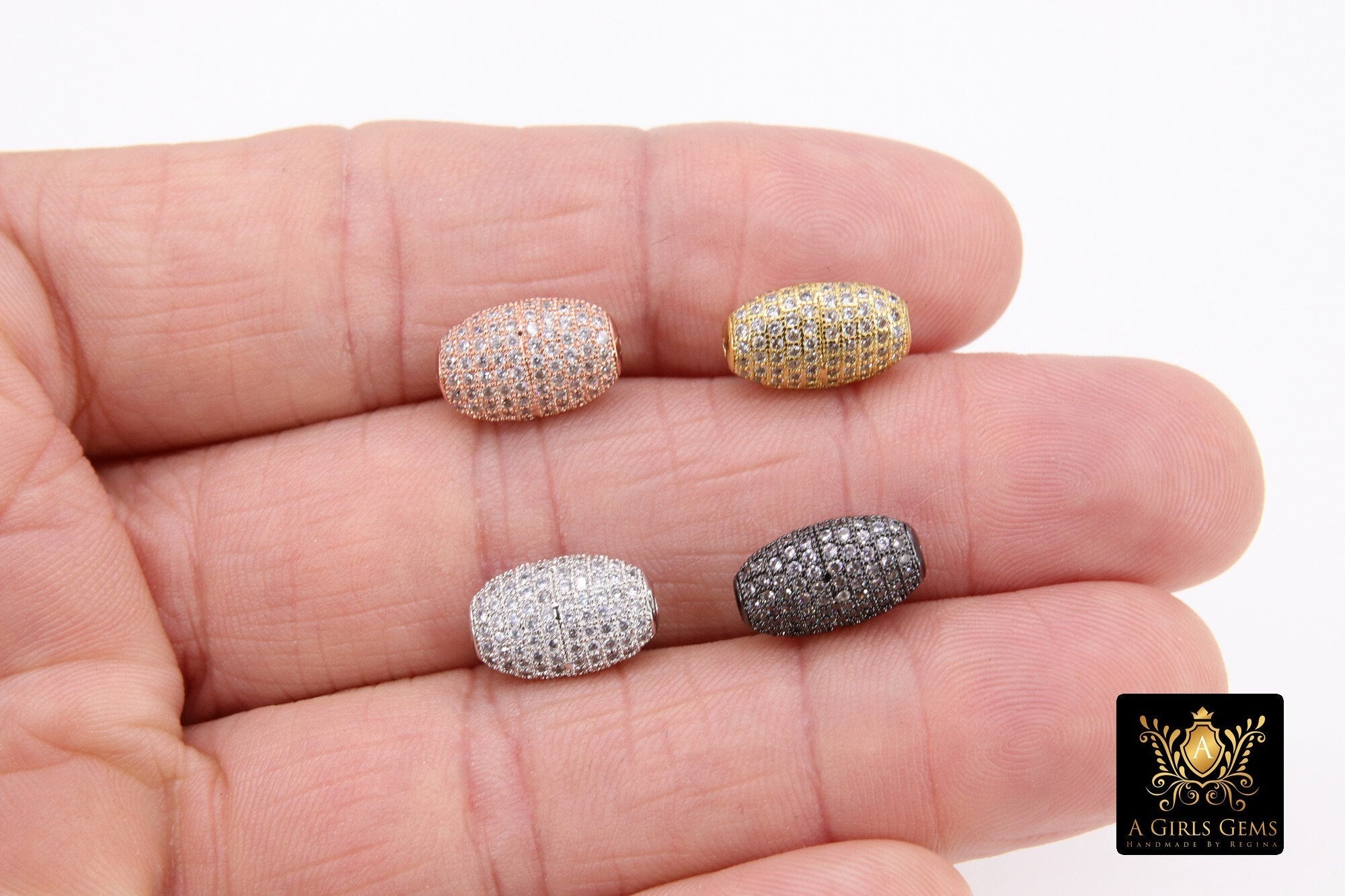 CZ Pave Oval Beads, Oblong Fancy Lined #200, Long Dainty Delicate Egg Flat Beads