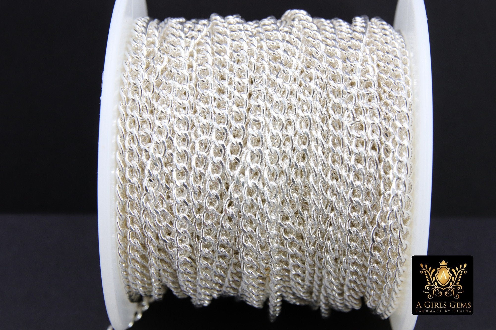 925 Sterling Silver Curb Chain, 5 mm Curb Chain CH #834, Unfinished Flat Curb Jewelry Chain