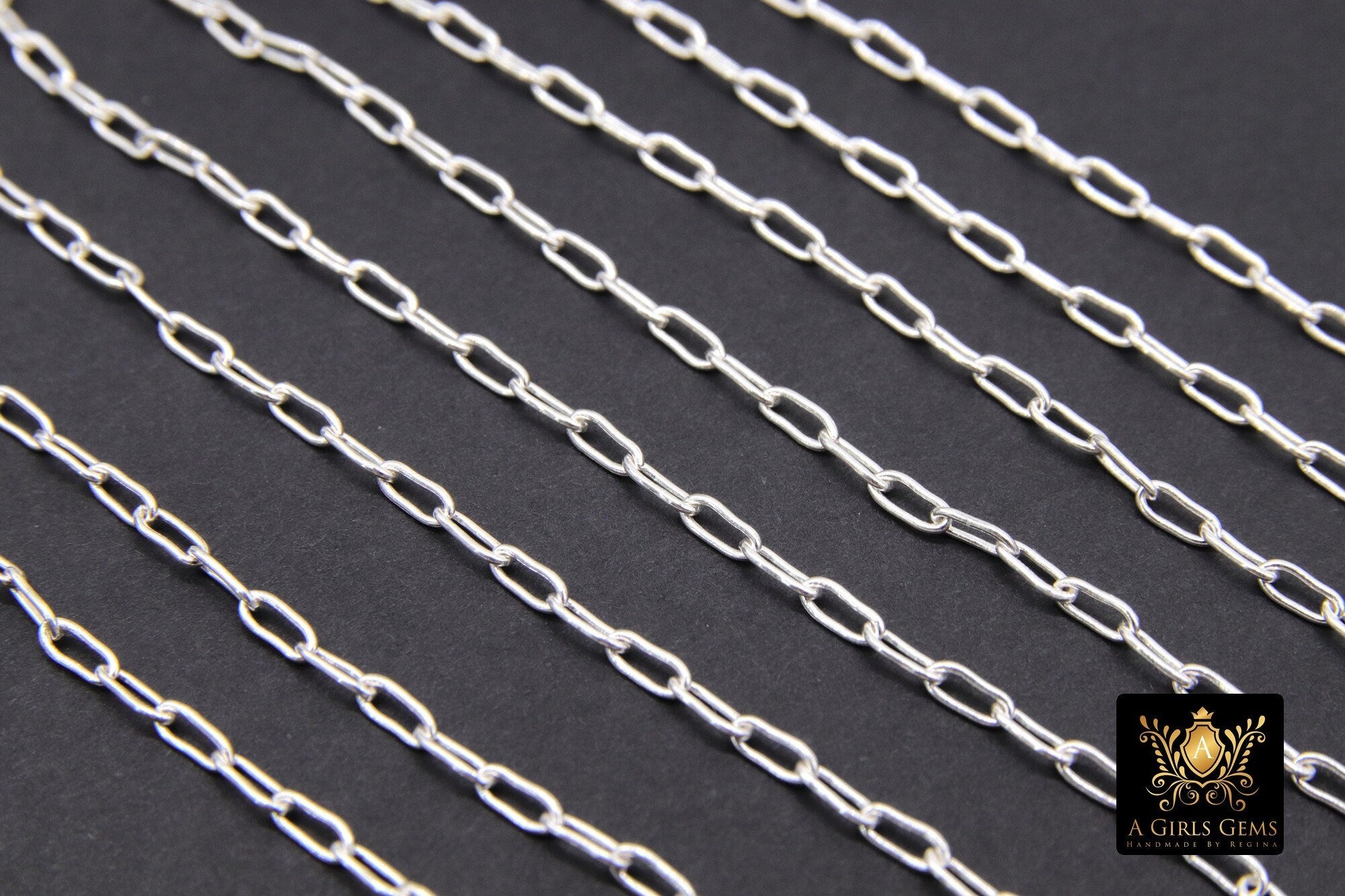 925 Sterling Silver Paperclip Chain, 5.4 mm 14 K Gold Filled Drawn Chains CH #854, Unfinished Rectangle Oval Chains CH #754