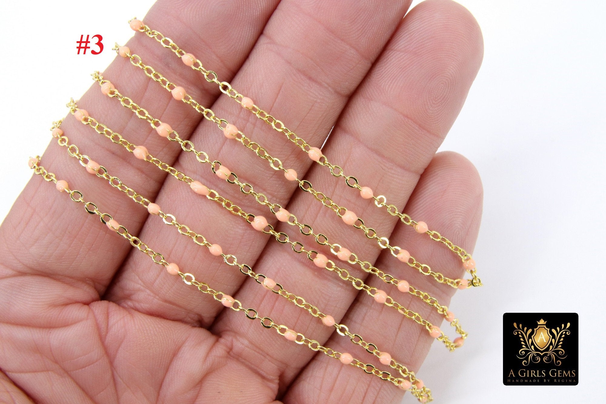 Enamel Satellite Chain, Gold Dainty Tiny Beaded By the Yard Unfinished Chains, 18 Neon LGBT Colors