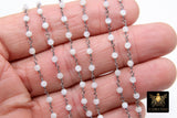 Rainbow Moonstone Rosary Chain, Black Wire Wrapped Faceted Chains CH #458, White Gemstone Chains