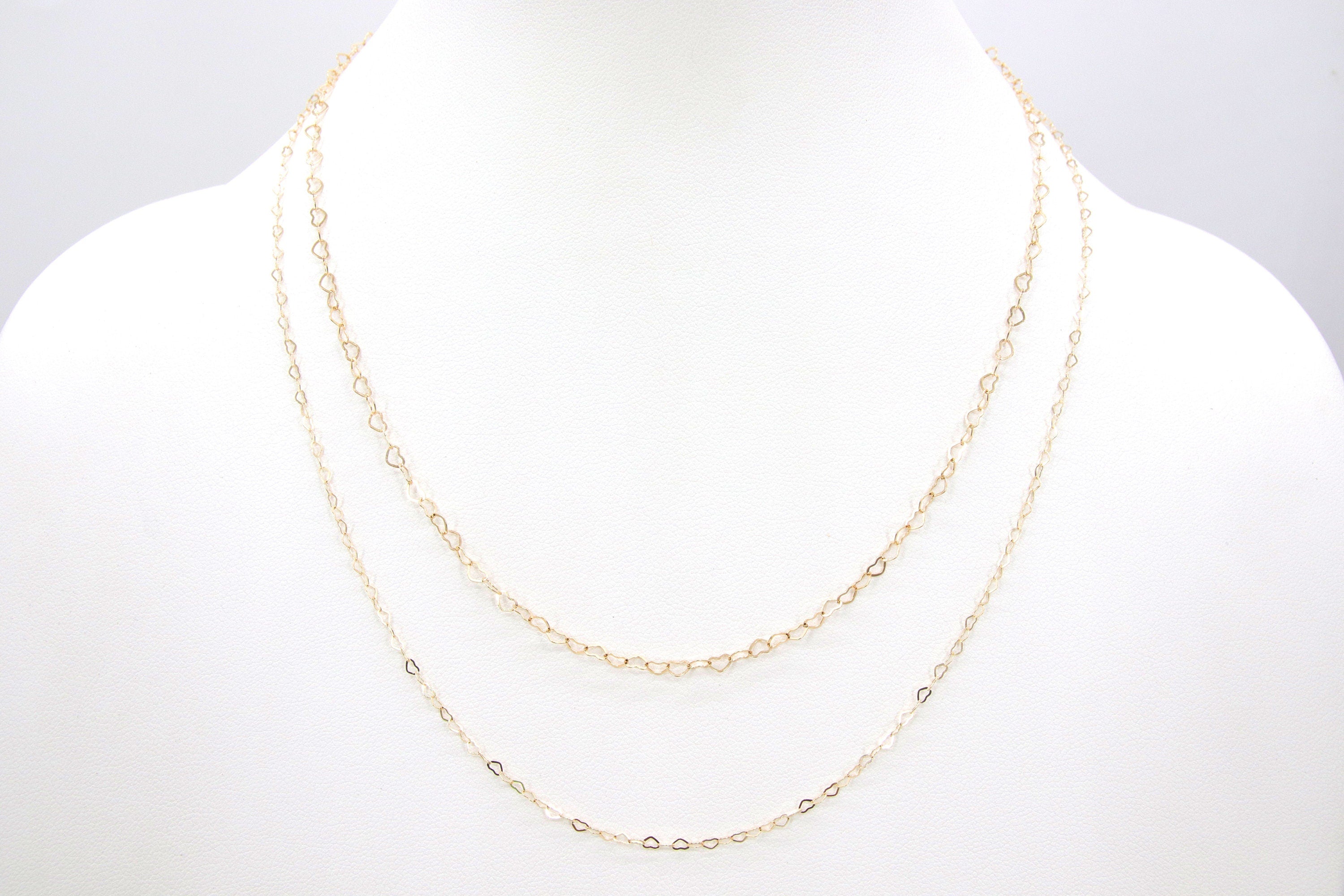 Gold Filled Heart Necklace, 2.6 mm 12 K Gold Dainty Heart Shaped Chain, Girlfriend Necklace #615