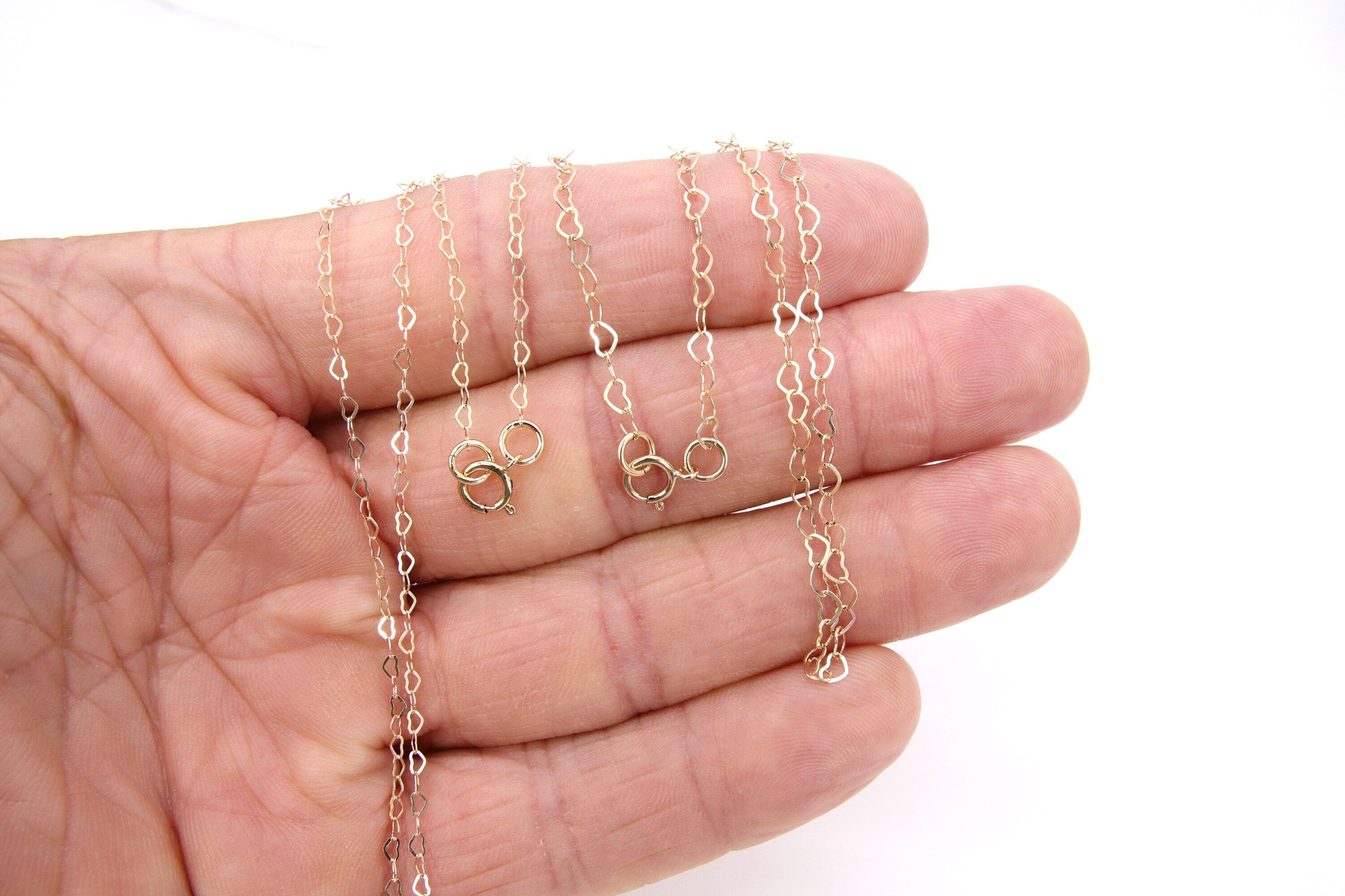 Gold Filled Heart Necklace, 2.6 mm 12 K Gold Dainty Heart Shaped Chain, Girlfriend Necklace #615