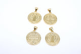 St. Benito Charms, 17 mm Gold Cross St. Benedict Charm #502, Round Medallion Medals Charms