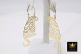 Gold Tiger Head Earrings, 14 K Gold Filled Hook Ear Wires AG #93, Dangle LSU Gameday Jewelry