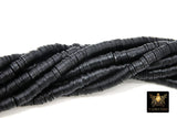 2 Strands 6 mm Clay Flat Beads, Jet Black Heishi Beads in Polymer Disc CB #153, Rondelle Beads