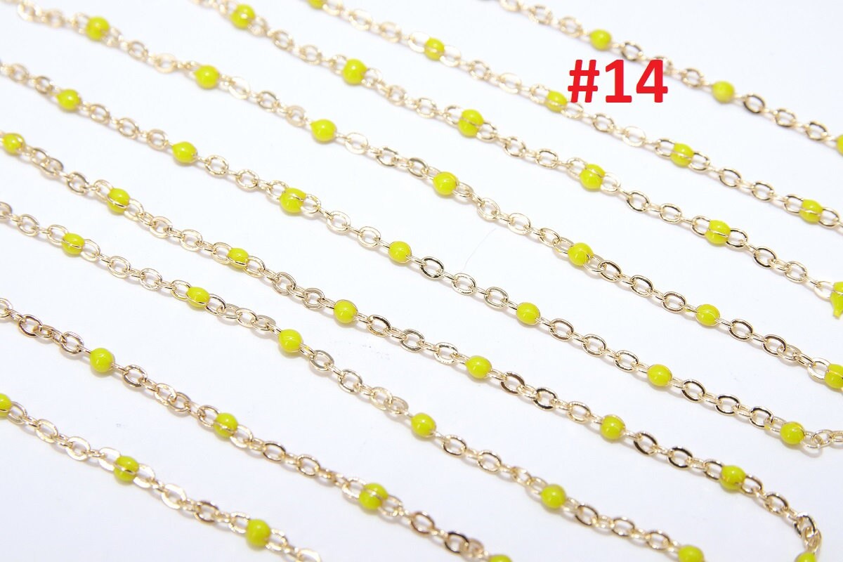 Dainty Beaded Satellite Enamel Chain, Rainbow Jewelry Chain CH #621,By Yard Unfinished, Gold 18 Color