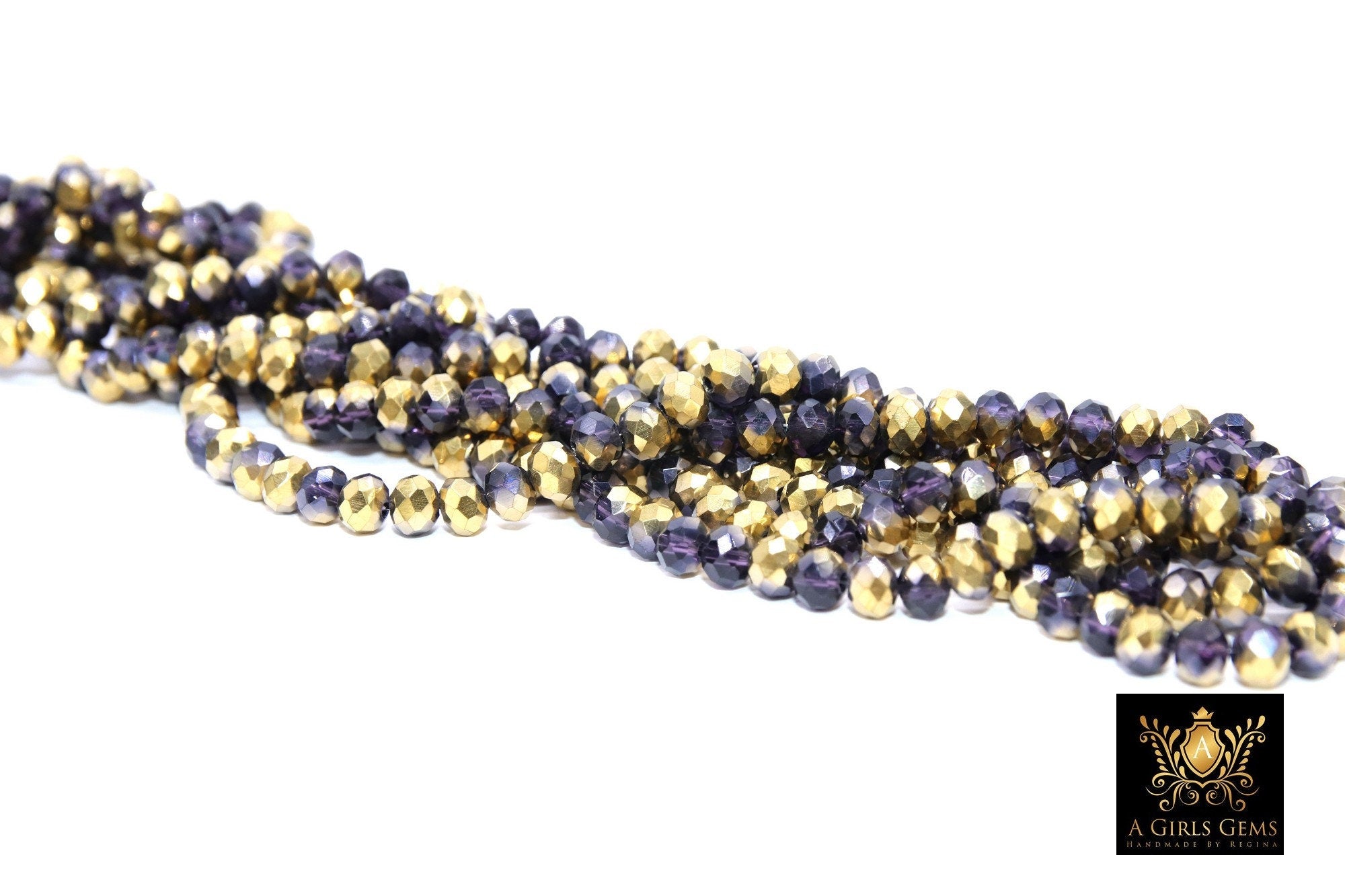 Purple and Gold Beads, Plated Titanium Black and Gold Beads BS #21, 6 x 8 or 5 x 6 mm 15.3 inch Strands