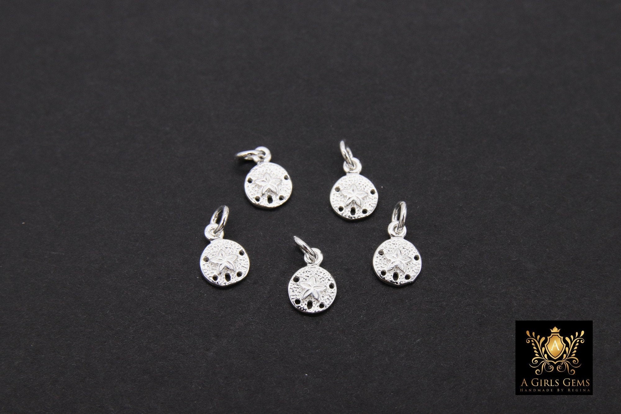 Silver Sand Dollar Charms, Tiny Beach Jewelry #671, 6 x 8 mm Sterling Silver Starfish