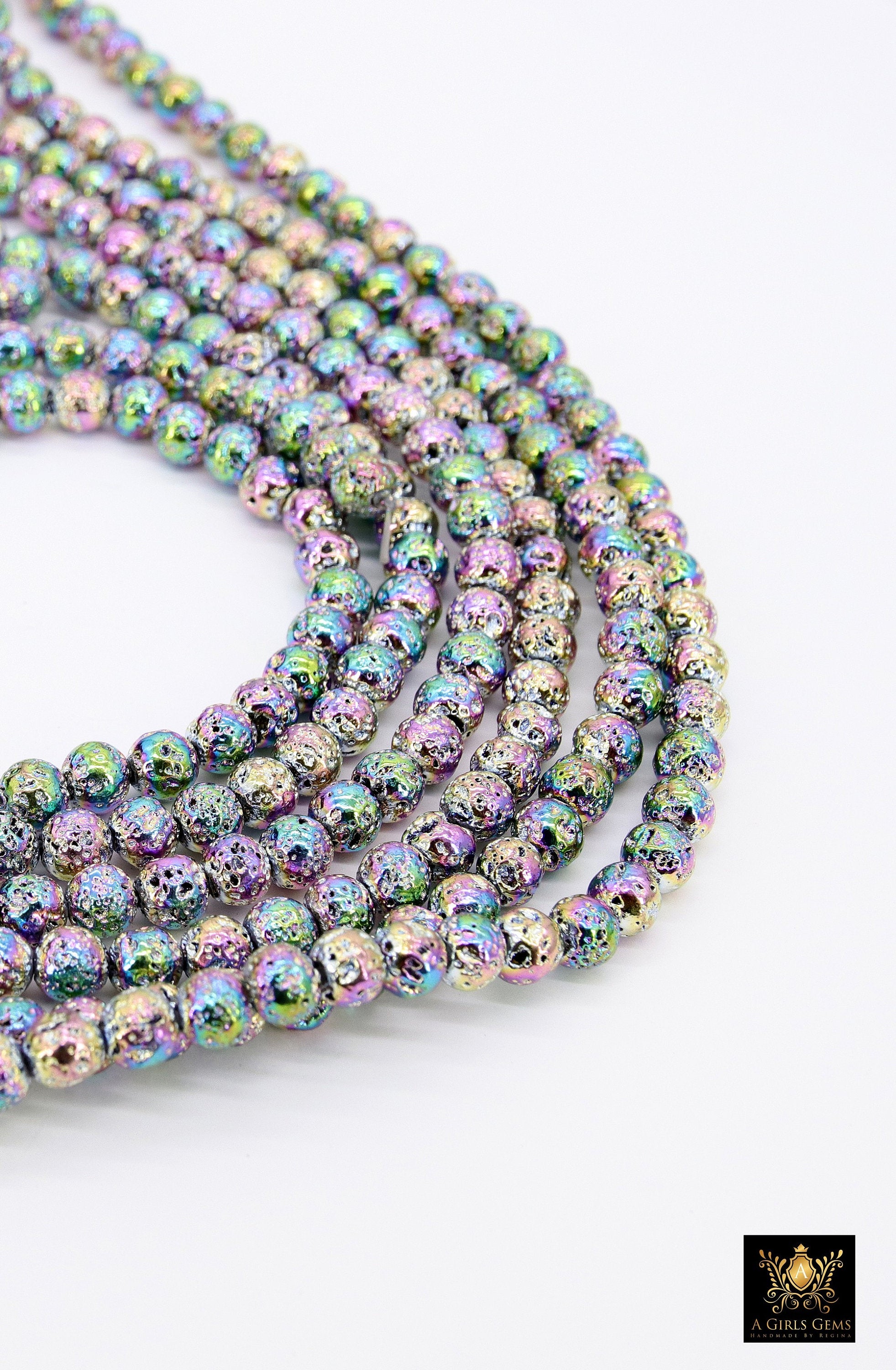 Multi Color Lava Rock Beads, Metallic Textured Plated Beads BS #48, Purple