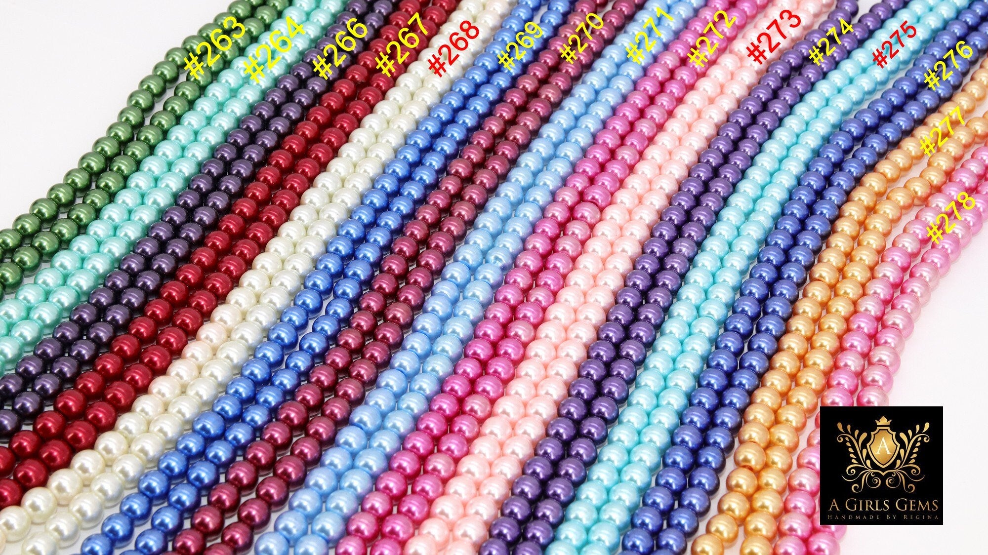 8 mm Round Crystal Beads, 8 mm Pearlized Smooth Beads CB #263, 15 colors