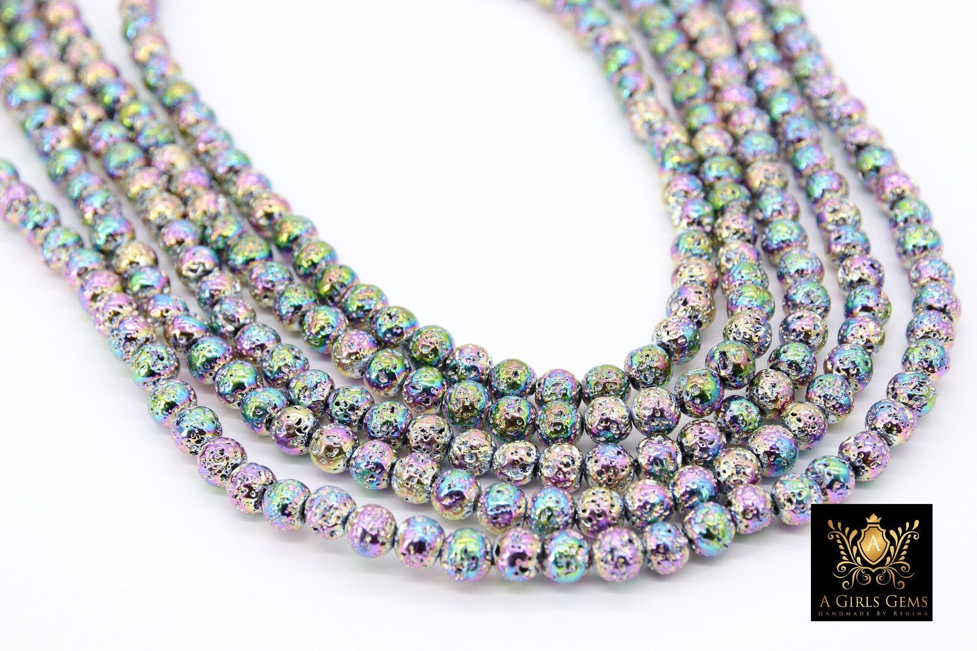 Multi Color Lava Rock Beads, Metallic Textured Plated Beads BS #48, Purple