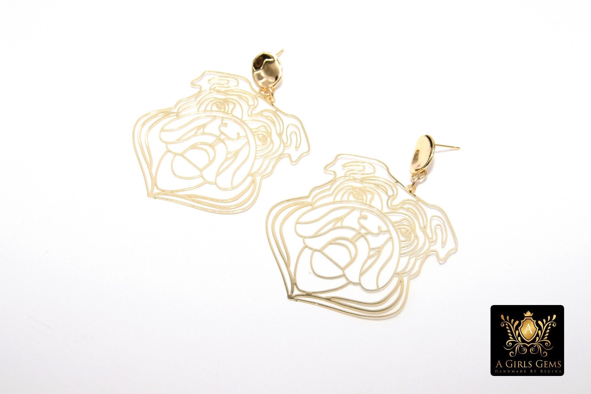 Gold Bulldog Earring, Round Wavy Stud Gold Georgia Bulldogs AG #2405, Animal Head Charms