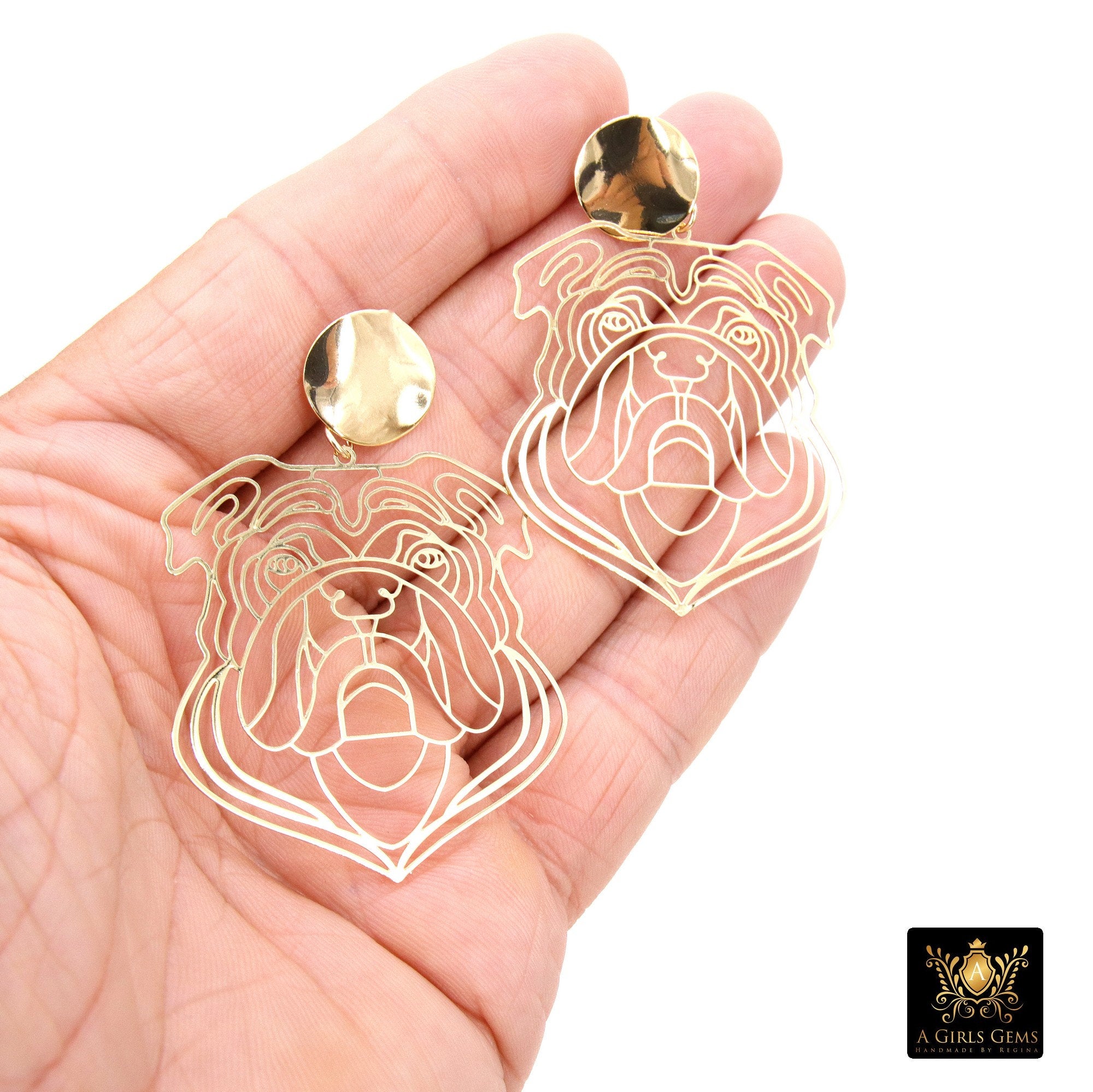 Gold Bulldog Earring, Wavy Stud Gold Georgia Bulldogs AG #2408, Animal Head Charms