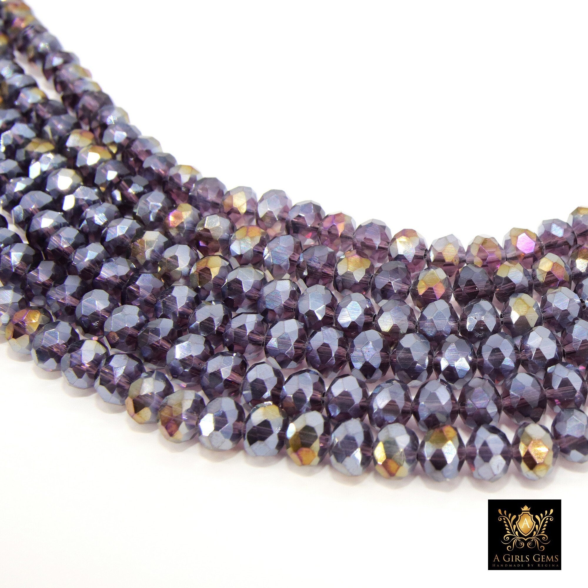 Purple and Gold LSU Tiger Beads, Plated Electroplated Purple Rondelle Beads BS #219, size 8 x 6 mm