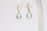 Blue Topaz Teardrop Charms, 8 mm Gold Plated Oval Blue Gemstones AG #3049, Gold Plated over Sterling Silver Oval Charms