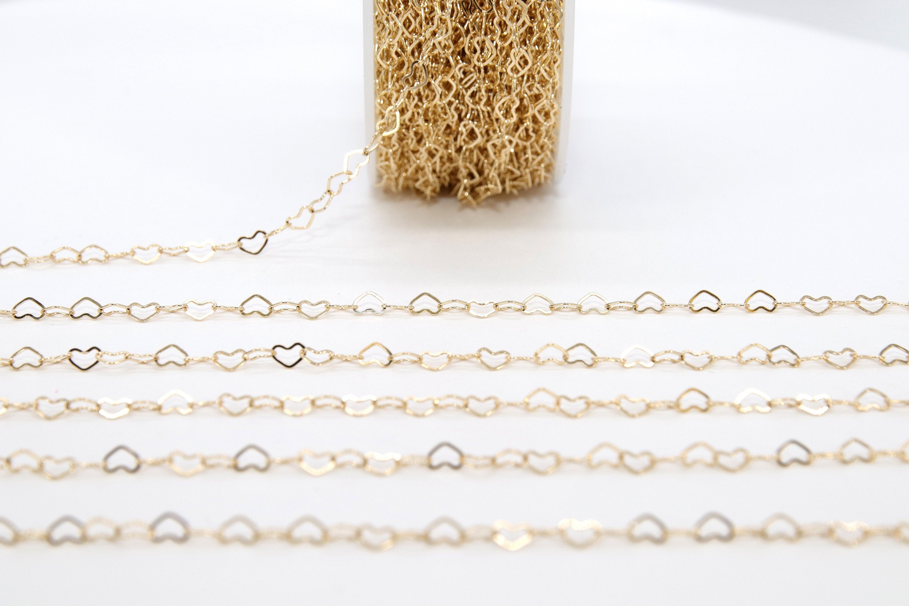 Gold Filled Heart Chains, 5 mm Heart Shaped 12 K Gold Filled Chain CH #749, 2.6 mm Heart Unfinished Designer Chain CH #716